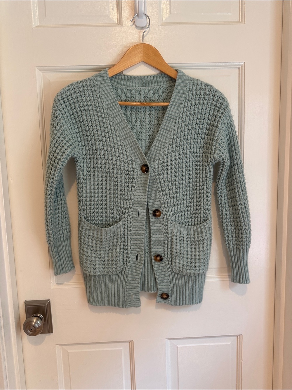 Girls Soft Knit V-Neck Cardigan Sweater - Sage Green size 5-6